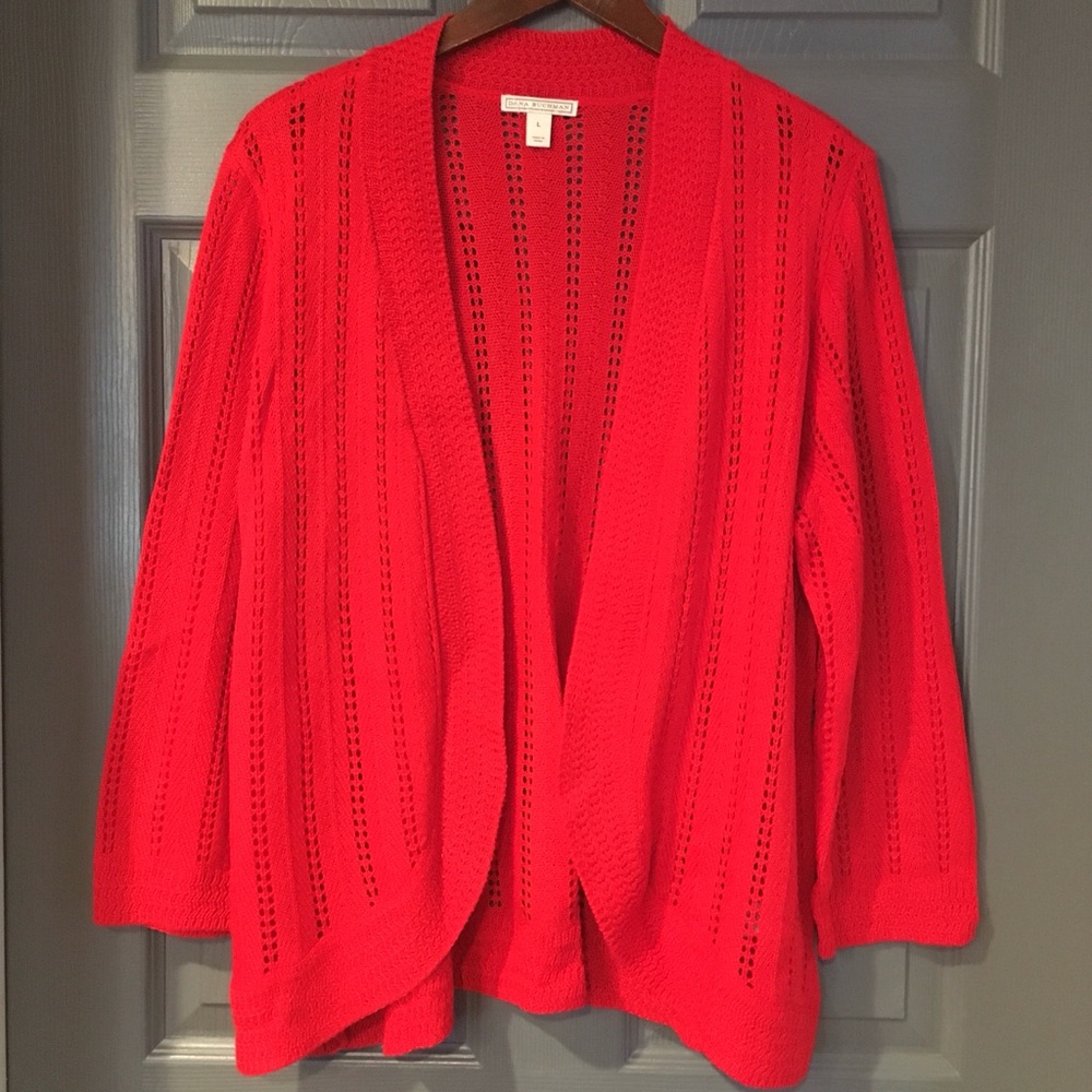 Dana Buchman Red Crochet Cardigan Sweater Large